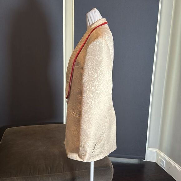 Men’s Floral Cream 2 Piece Tuxedo Suit Shawl Lapel Red Trim 34 Jacket 31 Pants - Picture 4 of 12